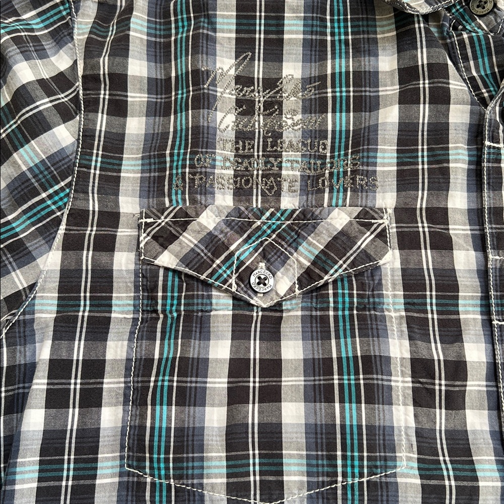 MARC ECKO Vintage 90s Streetwear L/S Button Down Shirt Blue/White Plaid Men's L - Picture 7 of 11